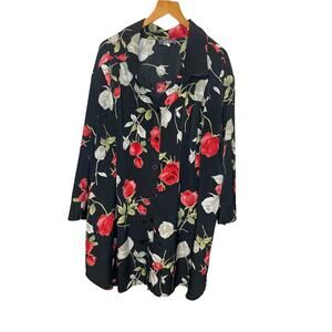 VTG MC Black Rose Print Button Up Long Sleeve Blouse or Shirt Dress Boho XL